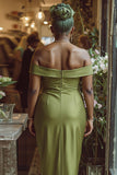 Dusty Sage Sheath Off the Shoulder Long Mother of the Bride Dress