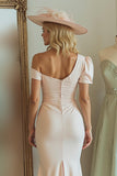 Candy Pink One Shoulder Bodycon Midi Mother of the Bride Dress with Sleeves