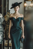 Pine Satin Mermaid Off the Shoulder Long Corset Mother of the Bride Dress