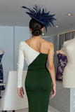 Black and White Bodycon One Shoulder Midi Mother of the Bride Dress with Sleeves