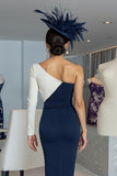 Black and White Bodycon One Shoulder Midi Mother of the Bride Dress with Sleeves