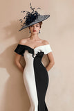 Black and White Mermaid Off the Shoulder Midi Mother of the Bride Dress
