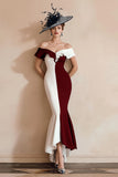 Black and White Mermaid Off the Shoulder Midi Mother of the Bride Dress