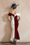 Black and White Mermaid Off the Shoulder Midi Mother of the Bride Dress