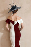Black and White Mermaid Off the Shoulder Midi Mother of the Bride Dress