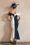 Black and White Mermaid Off the Shoulder Midi Mother of the Bride Dress