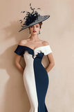 Black and White Mermaid Off the Shoulder Midi Mother of the Bride Dress