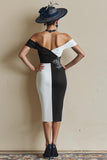 Black and White Off the Shoulder Midi Mother of the Bride Dress with Slit