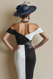 Black and White Off the Shoulder Midi Mother of the Bride Dress with Slit