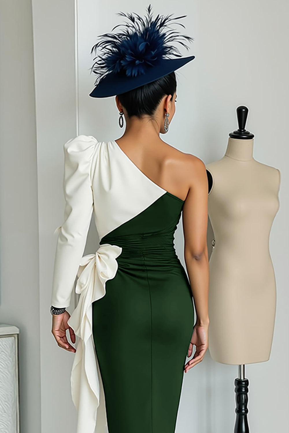 Zapakasa Women Black and White One Shoulder Midi Mother of the Bride Dress with Sleeves Satin Ruched Ruffled Bodycon Wedding Guest Dress with Sash Zapakasa Women Black and White One Shoulder Midi Mother of the Bride Dress with Sleeves Satin Ruched Ruffled Bodycon Wedding Guest Dress with Sash