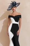 Black and White Mermaid Off the Shoulder Ruffled Long Mother of the Bride Dress