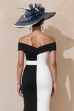 Black and White Mermaid Off the Shoulder Ruffled Long Mother of the Bride Dress