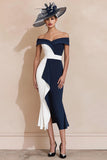 Black and White Mermaid Off the Shoulder Ruffled Long Mother of the Bride Dress