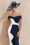 Black and White Mermaid Off the Shoulder Ruffled Long Mother of the Bride Dress