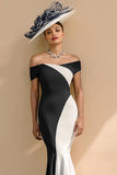 Black and White Patchwork Mermaid Ruffled Long Mother of the Bride Dress