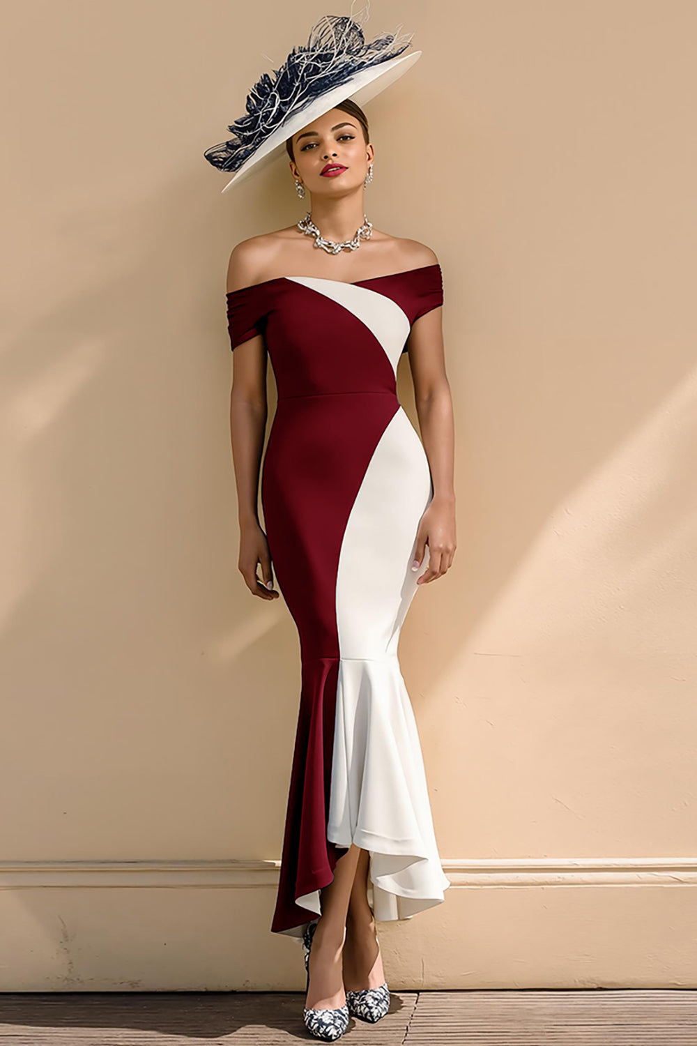 red and white mother of the bride dresses Fancy Red Lace Ivory Satin V-neck Wedding Dress Brydealo