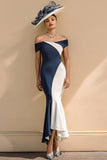 Black and White Patchwork Mermaid Ruffled Long Mother of the Bride Dress