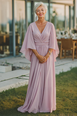 Zapakasa Women Dusty Rose Flowy Chiffon Long Mother of the Bride Dress Sheath V-Neck Wedding Guest Dress Zapakasa Women Dusty Rose Flowy Chiffon Long Mother of the Bride Dress Sheath V-Neck Wedding Guest Dress