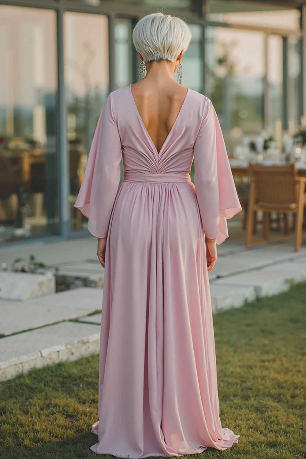 Zapaka Women Dusty Rose Chiffon Long Mother of The Bride Dress A Line V-Neck Ruched Wedding Guest Dress with Half Sleeves, Dusty Rose / US18W Zapaka Women Dusty Rose Chiffon Long Mother of The Bride Dress A Line V-Neck Ruched Wedding Guest Dress with Half Sleeves, Dusty Rose / US18W