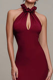 Burgundy High Neck Mermaid Long Formal Dress