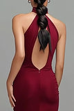 Burgundy High Neck Mermaid Long Formal Dress