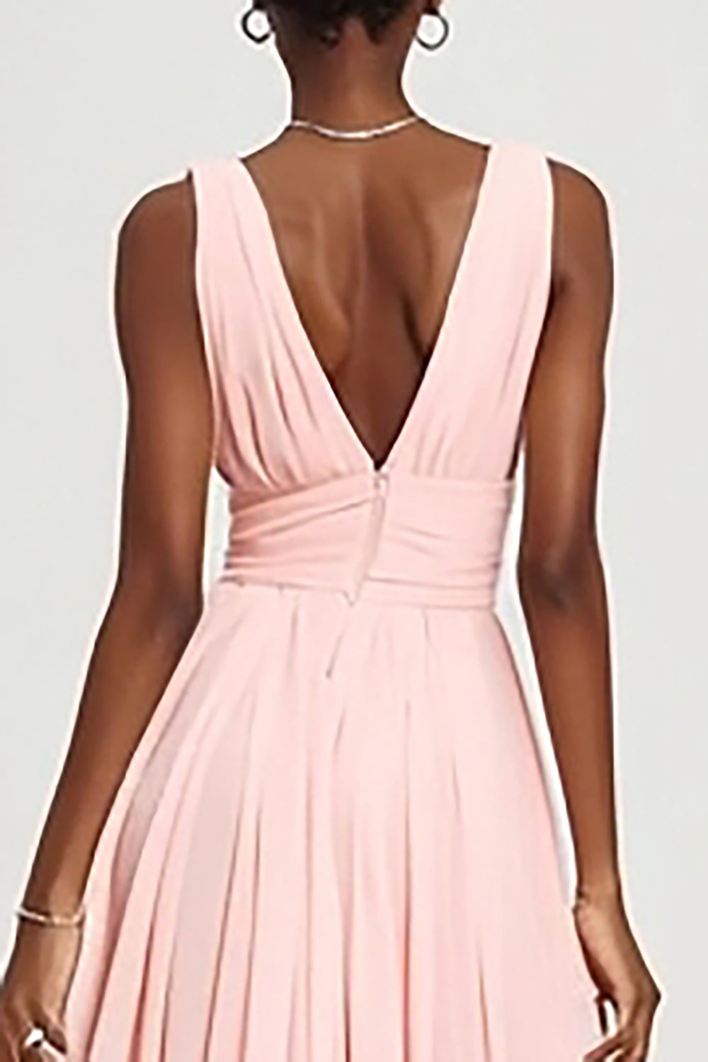 Pink V-Neck A-Line Chiffon Long Formal Dress with Ruffles