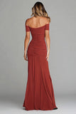 Terracotta Off the Shoulder Mermaid Ruched Long Formal Dress