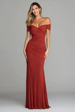 Terracotta Off the Shoulder Mermaid Ruched Long Formal Dress