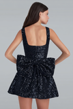 Sparkly Ivory Sequin Scoop A Line Short Homecoming Dress with Bow