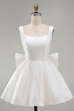 Sparkly Ivory Sequin Scoop A Line Short Homecoming Dress with Bow
