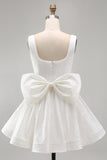 Sparkly Ivory Sequin Scoop A Line Short Homecoming Dress with Bow