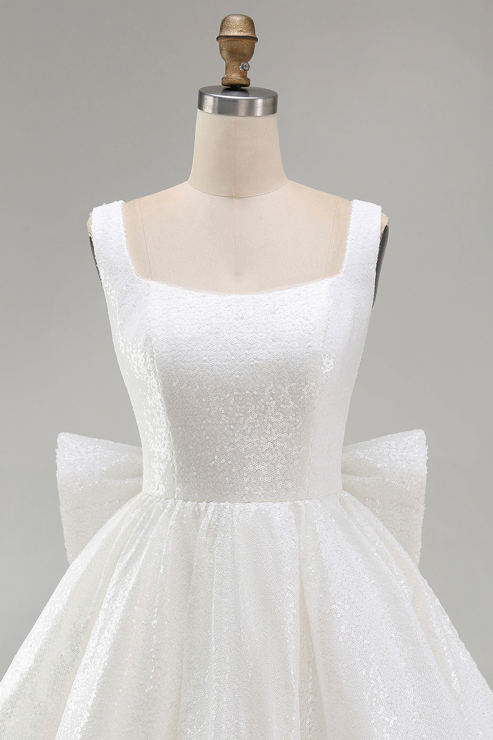Sparkly Ivory Sequin Scoop A Line Short Homecoming Dress with Bow