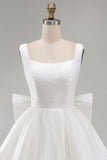 Sparkly Ivory Sequin Scoop A Line Short Homecoming Dress with Bow