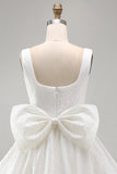 Sparkly Ivory Sequin Scoop A Line Short Homecoming Dress with Bow