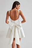 Simple Sky Blue Square Neck A Line Short Homecoming Dress with Bow