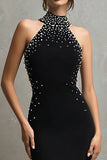 Sparkly Black Halter Mermaid Long Formal Dress with Beading