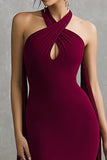 Burgundy Halter Mermaid Neck Scarf Long Formal Dress