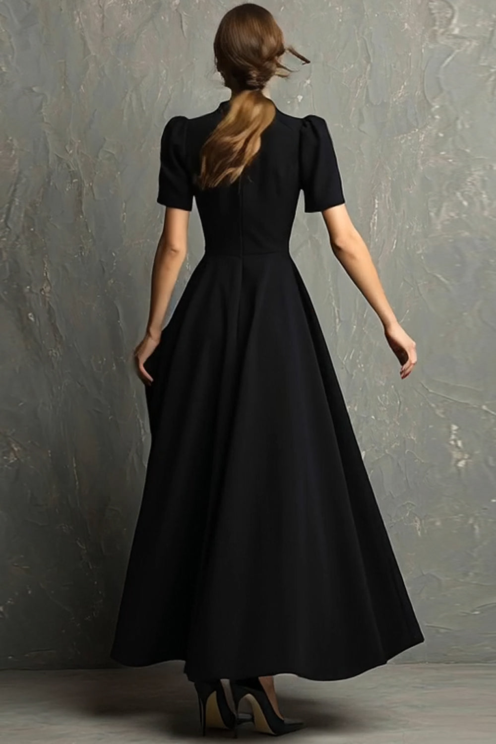 Zapakasa Women Black High Neck Long Formal Dress with Pockets Short