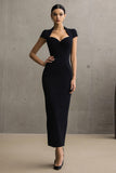 Black Sweetheart Cap Sleeves Mermaid Long Formal Dress