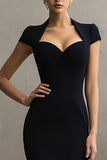 Black Sweetheart Cap Sleeves Mermaid Long Formal Dress