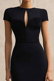 Black Round Neck Short Sleeves Mermaid Midi Semi-Formal Dress