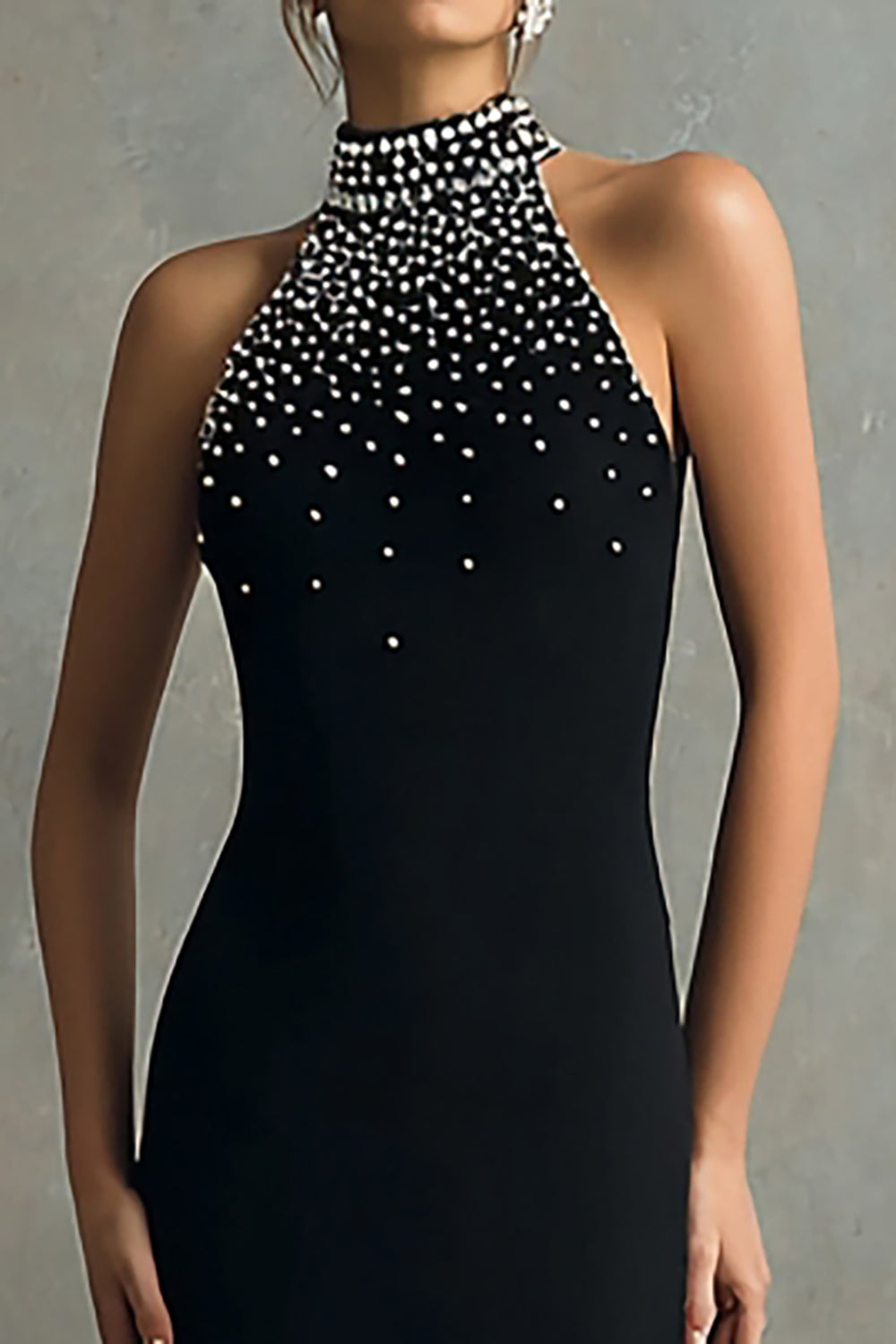 Sparkly Black Mermaid Halter Long Formal Dress with Beading