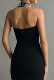 Sparkly Black Mermaid Halter Long Formal Dress with Beading