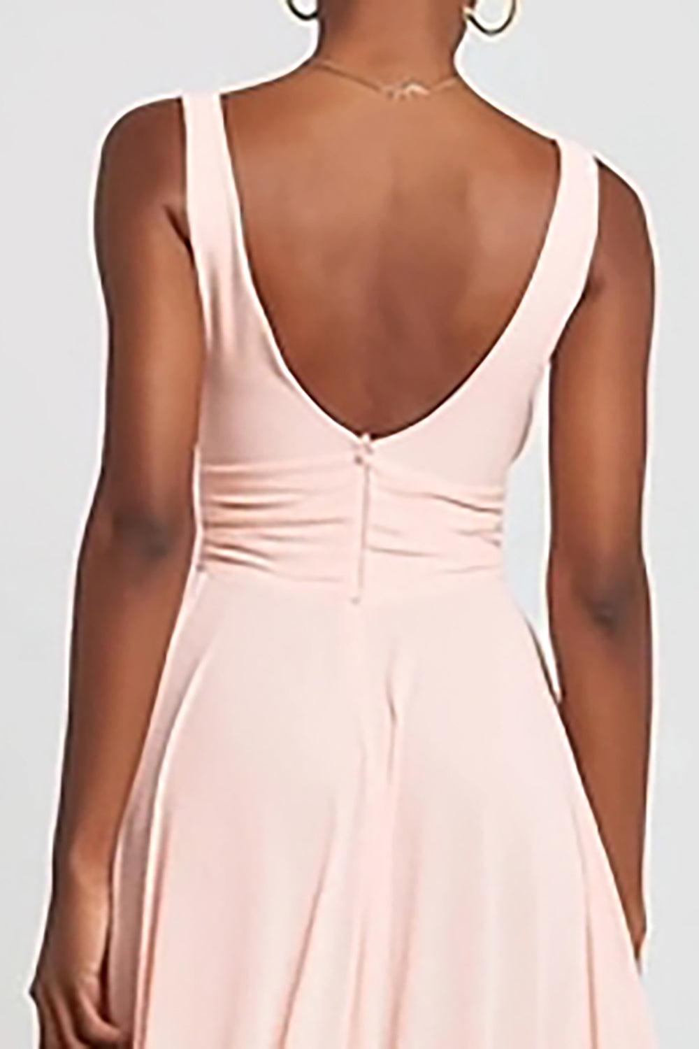 Pink V-Neck Chiffon A-Line Long Formal Dress with Slit