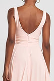 Pink V-Neck Chiffon A-Line Long Formal Dress with Slit