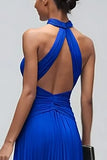Royal Blue High Neck Mermaid Long Formal Dress