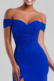 Royal Blue Off the Shoulder Mermaid Long Formal Dress with Slit