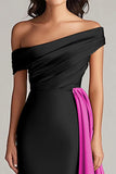 Black and Blue Satin Mermaid Off the Shoulder Long Formal Dress