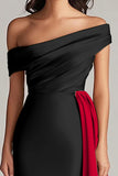 Black and Blue Satin Mermaid Off the Shoulder Long Formal Dress