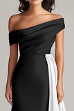 Black and Blue Satin Mermaid Off the Shoulder Long Formal Dress
